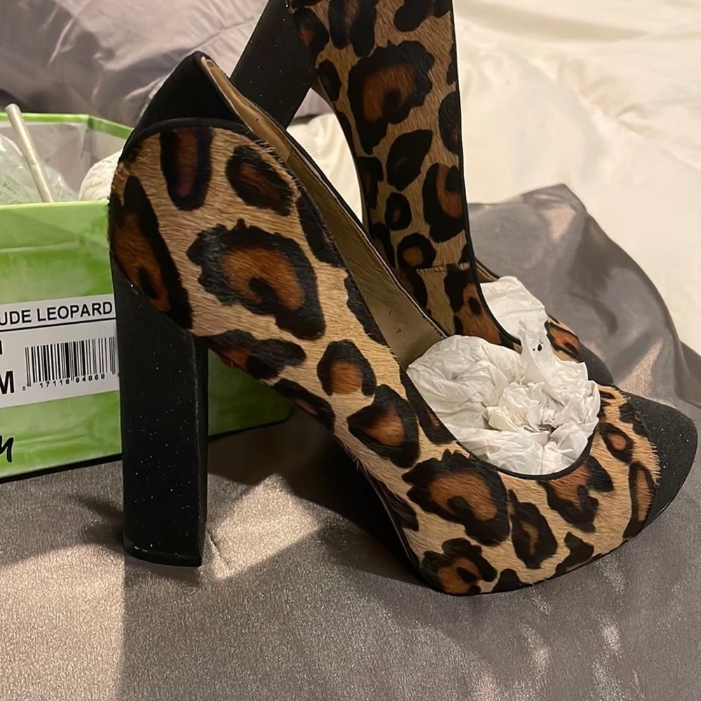 Sam Edleman size 8 1/2 Frances nude leopard high black glitter heels